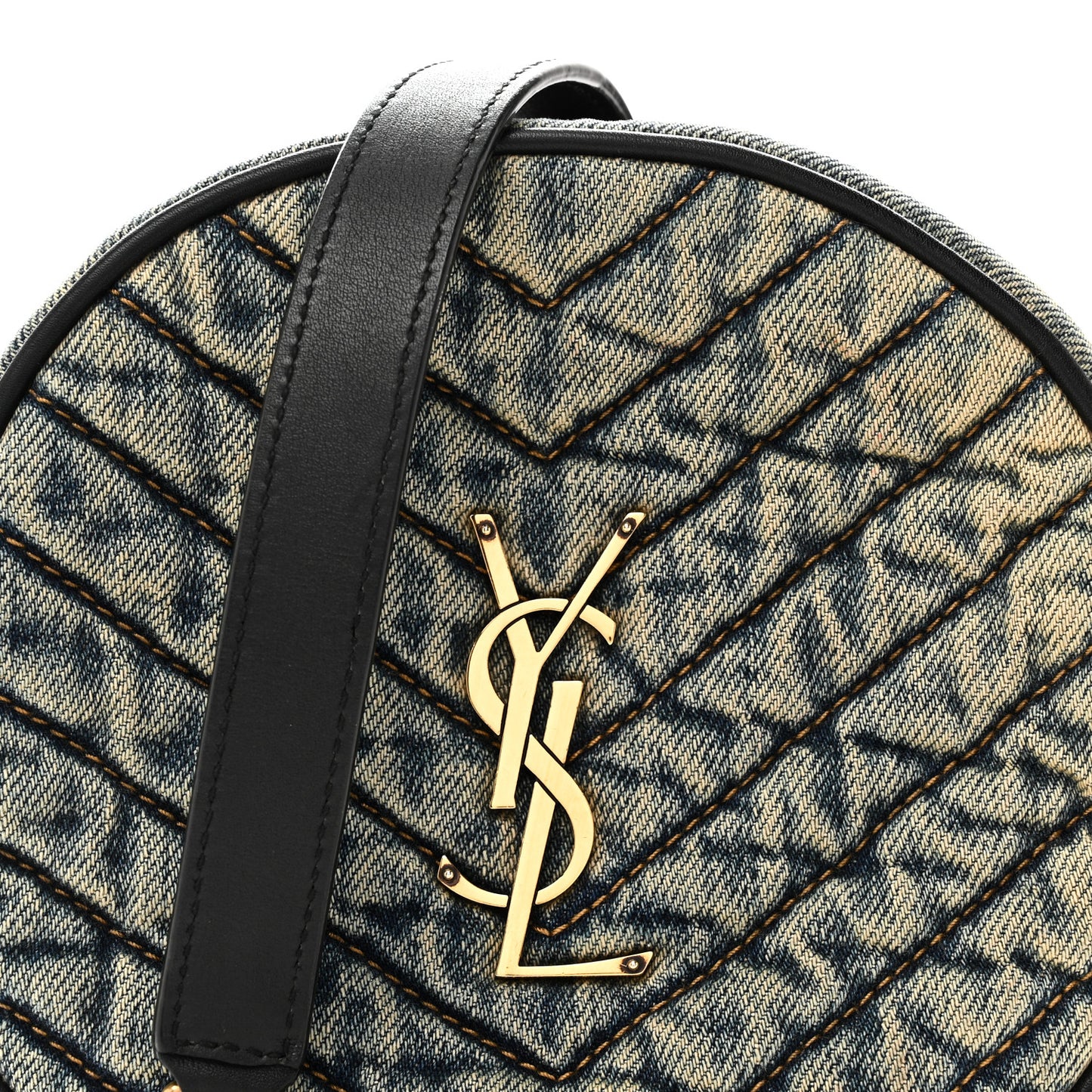 Denim Quilted Monogram Round Crossbody Bag Rodeo Blue