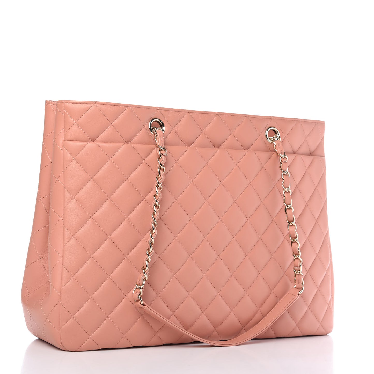Calfskin Quilted Large CC Shopping Tote Light Pink