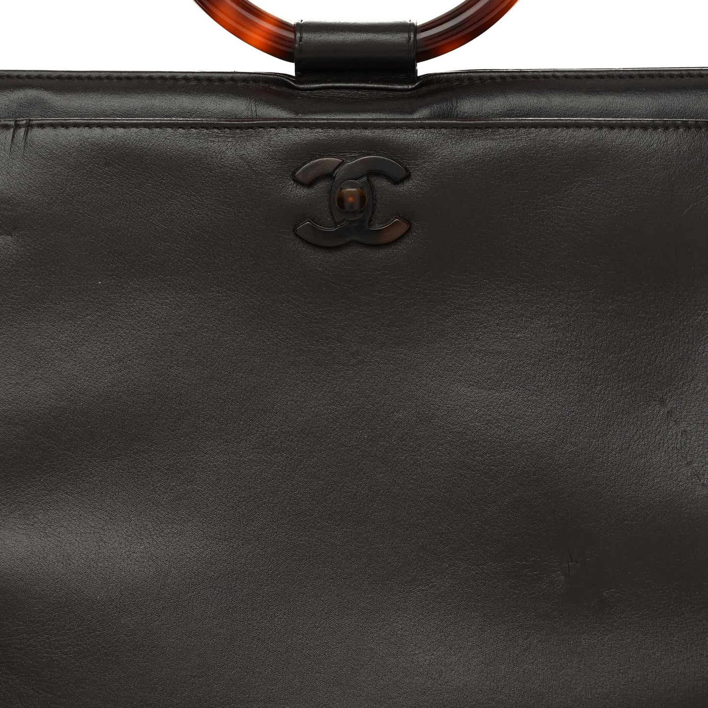 Lambskin CC Tortoise Top Handle Tote Brown