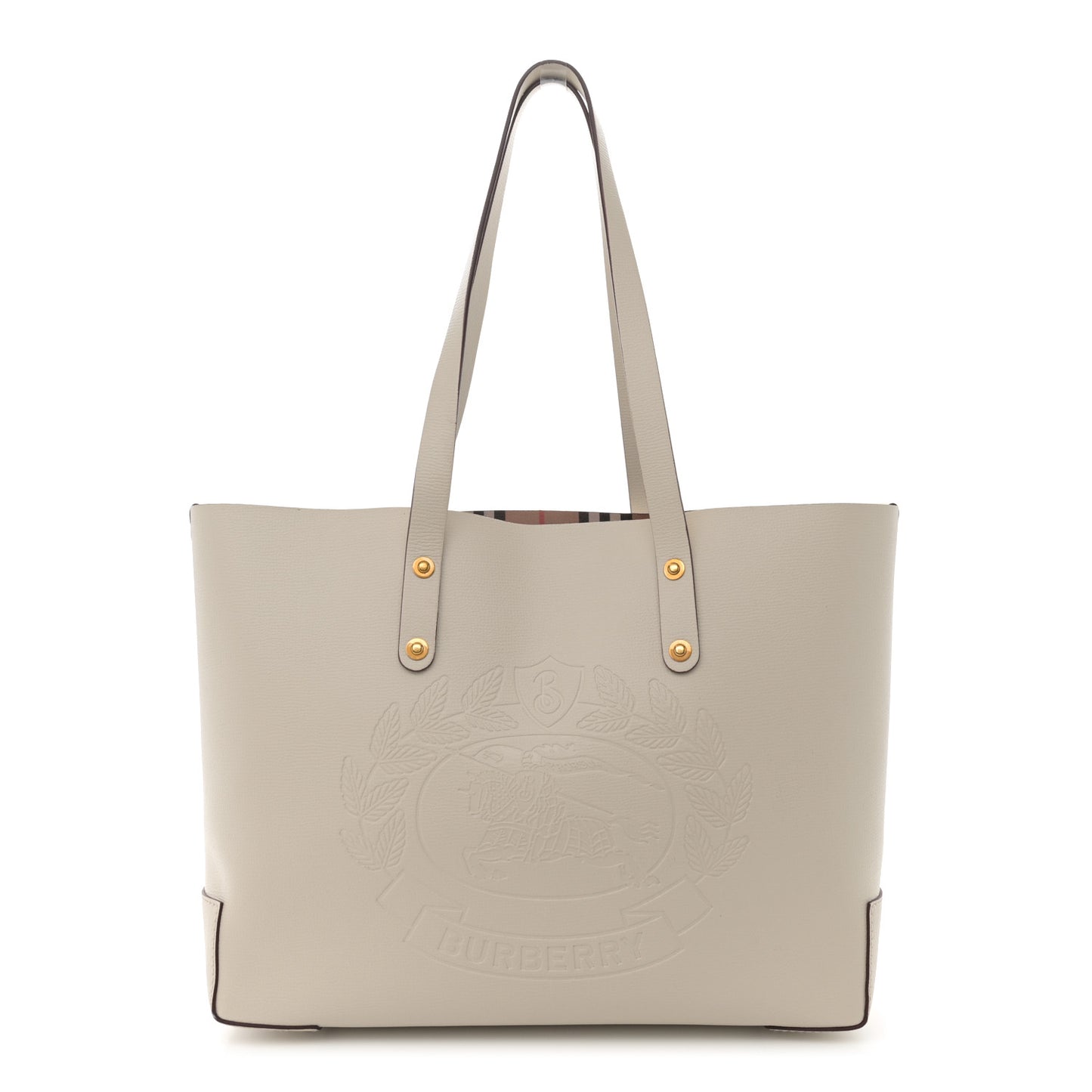 Calfskin Crest Embossed Small Tote Limestone
