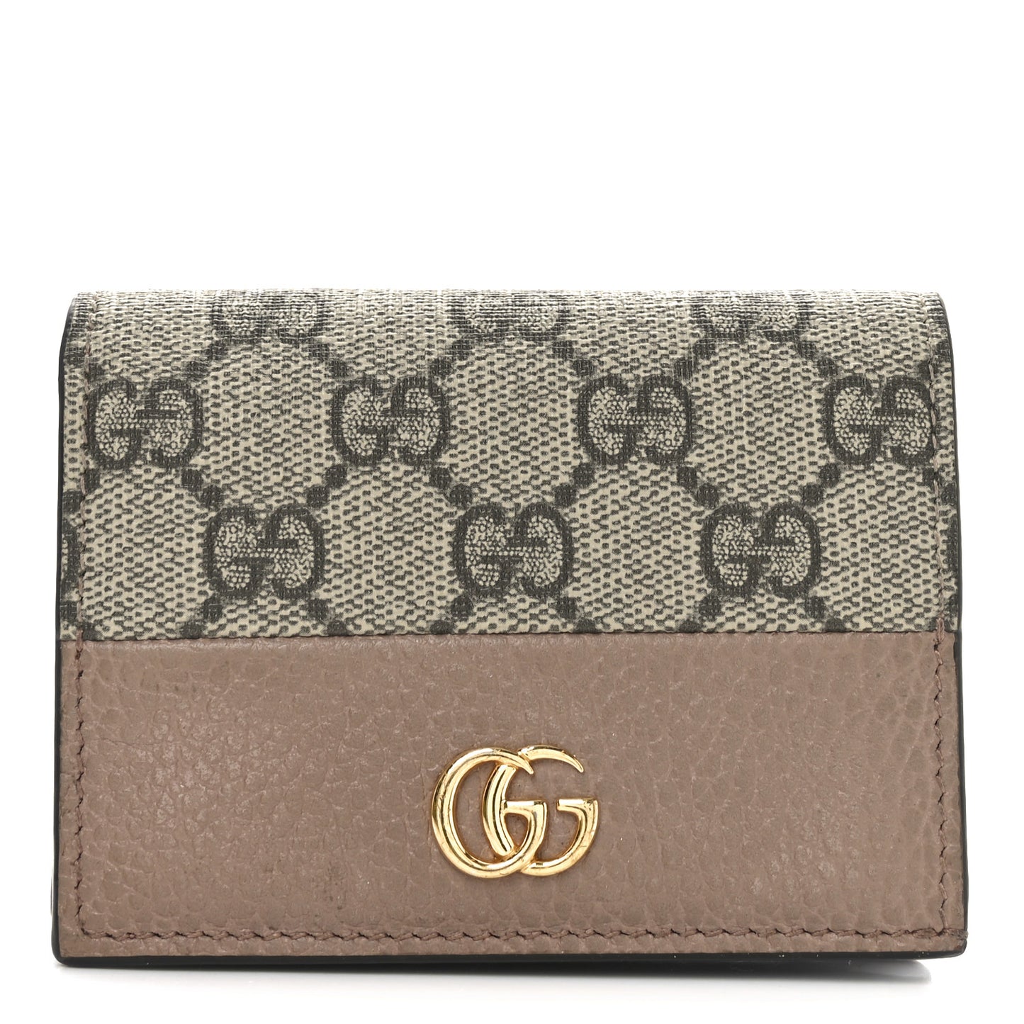Dollar Calfskin GG Supreme Monogram GG Marmont Card Case Porcelain Rose Beige Ebony