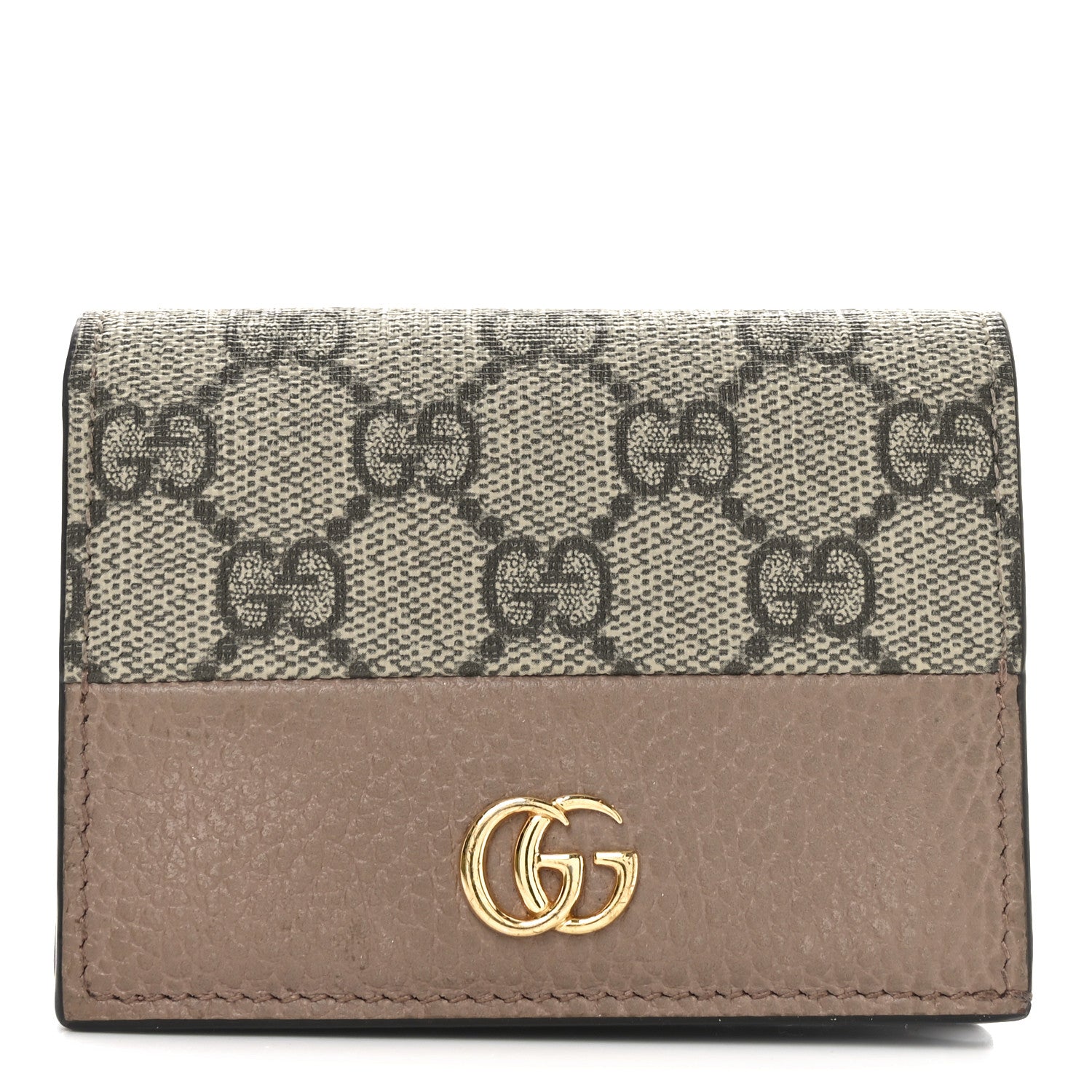 Gucci Dollar Calfskin GG Supreme Monogram GG Marmont Card Case Porcelain Rose Beige Ebony 1 of 9
