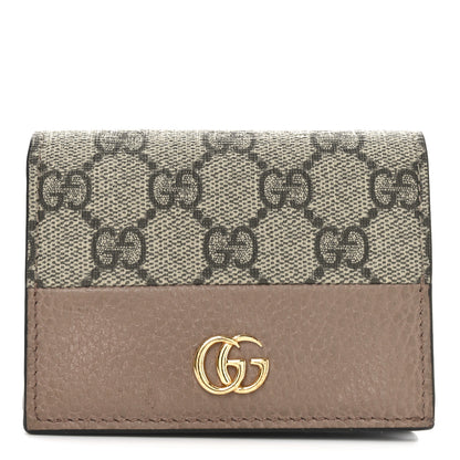 Gucci Dollar Calfskin GG Supreme Monogram GG Marmont Card Case Porcelain Rose Beige Ebony 1 of 9