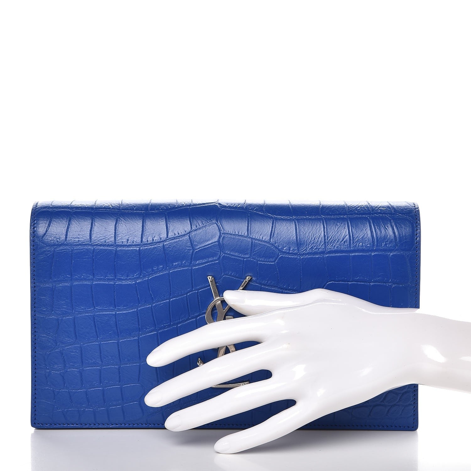 Saint Laurent Calfskin Crocodile Embossed Classic Kate Monogram Clutch Royal Blue 2 of 7