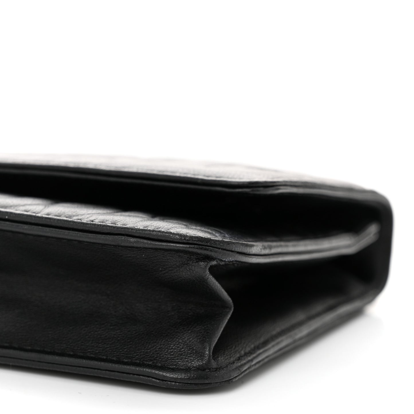Lambskin Camellia Embossed Wallet On Chain WOC Black