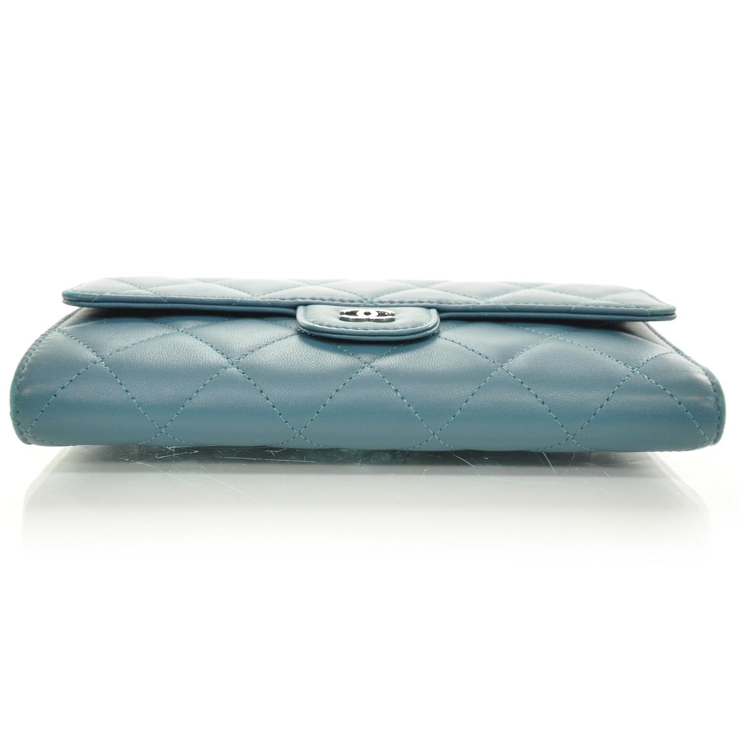 Lambskin Quilted Large Flap Wallet Turquoise