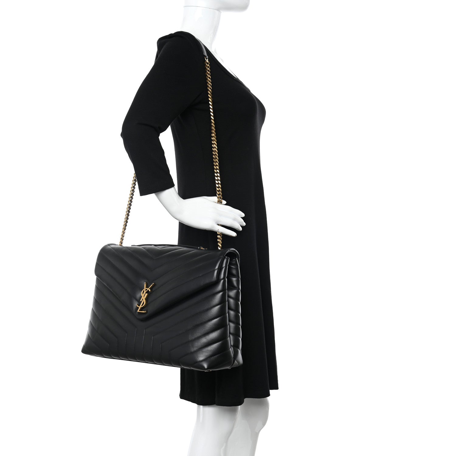 Saint Laurent Calfskin Y Quilted Monogram Large Loulou Chain Satchel Black 2 of 12