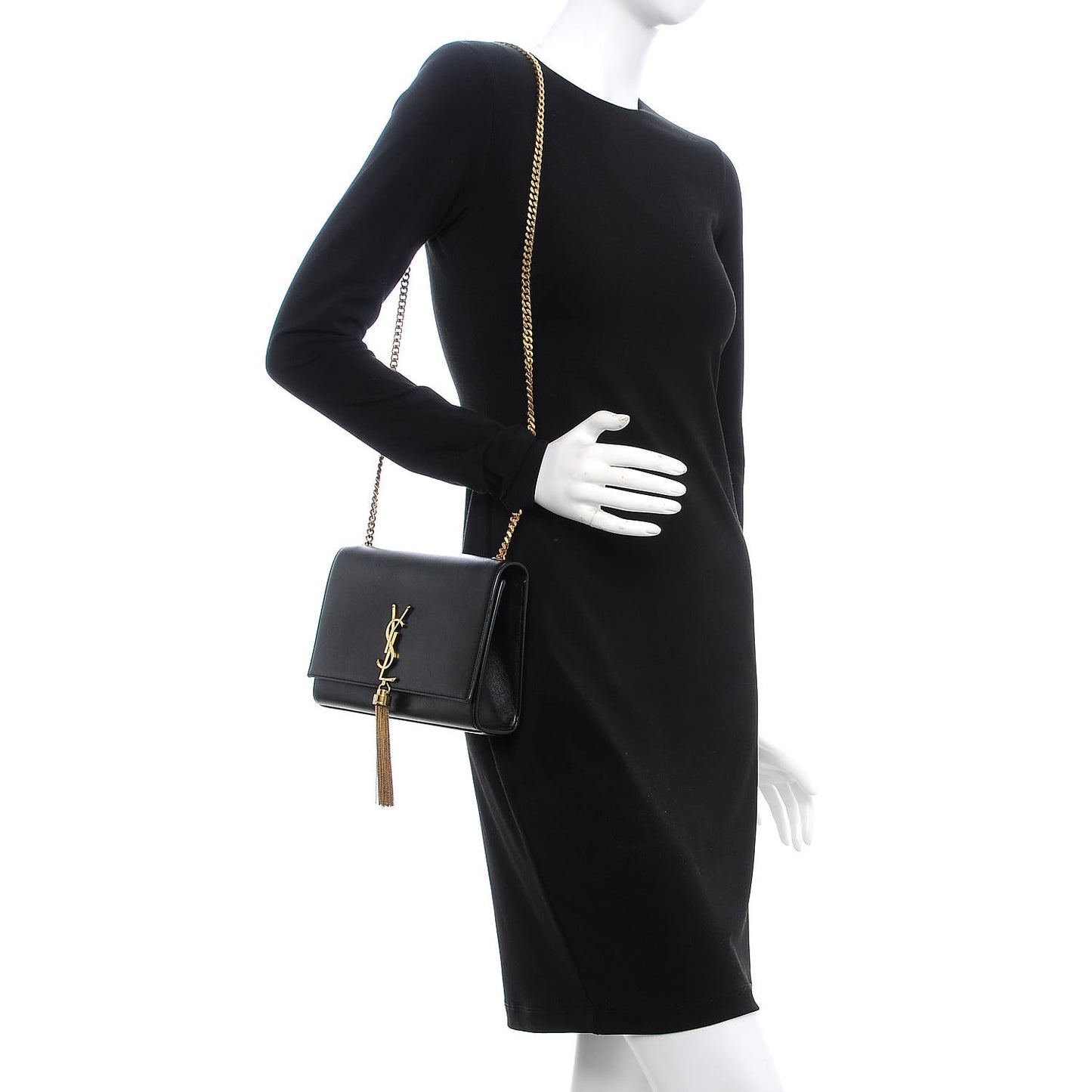 Smooth Calfskin Medium Classic Monogram Kate Tassel Satchel Black