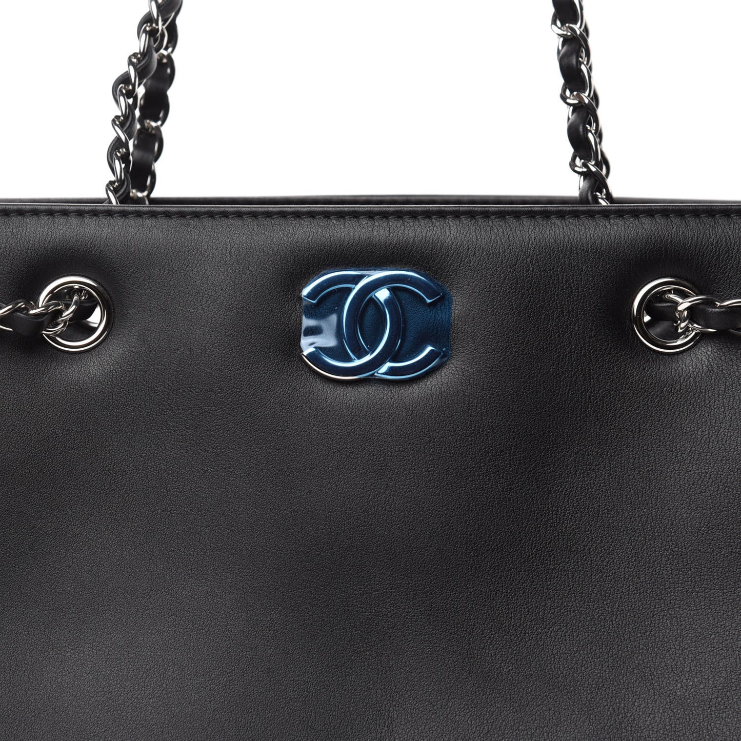 Calfskin Woven Chain Large Shopping Bag Black