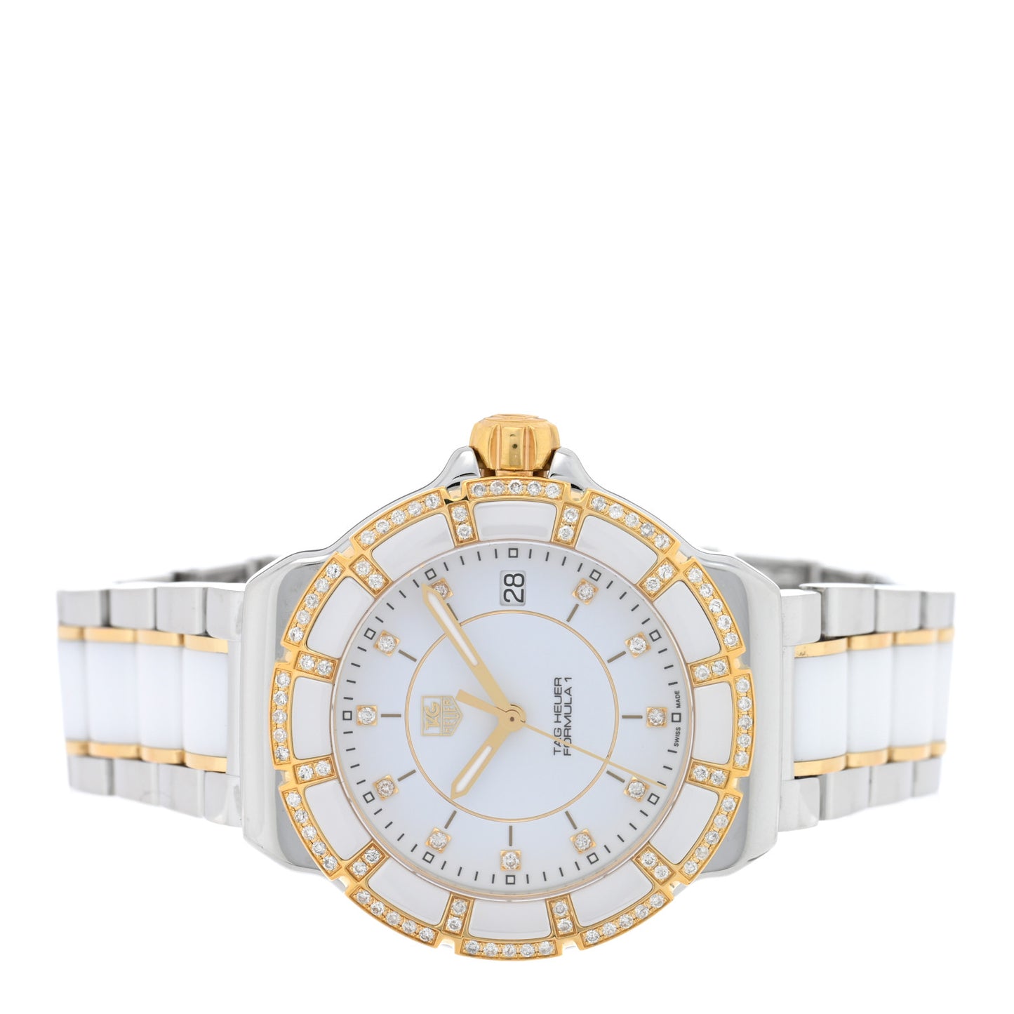 Stainless Steel 18K Yellow Gold Ceramic Diamond 34mm Formula 1 Quartz Watch White WAH1221