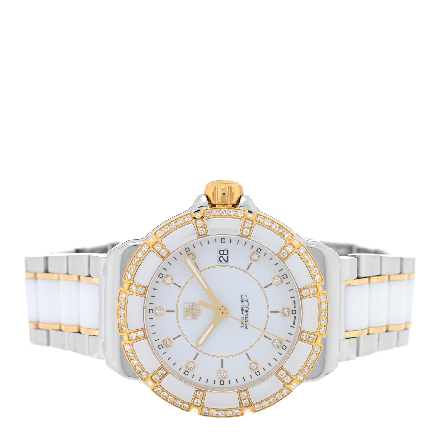 Tag Heuer Stainless Steel 18K Yellow Gold Ceramic Diamond 34mm Formula 1 Quartz Watch White WAH1221 2 of 4
