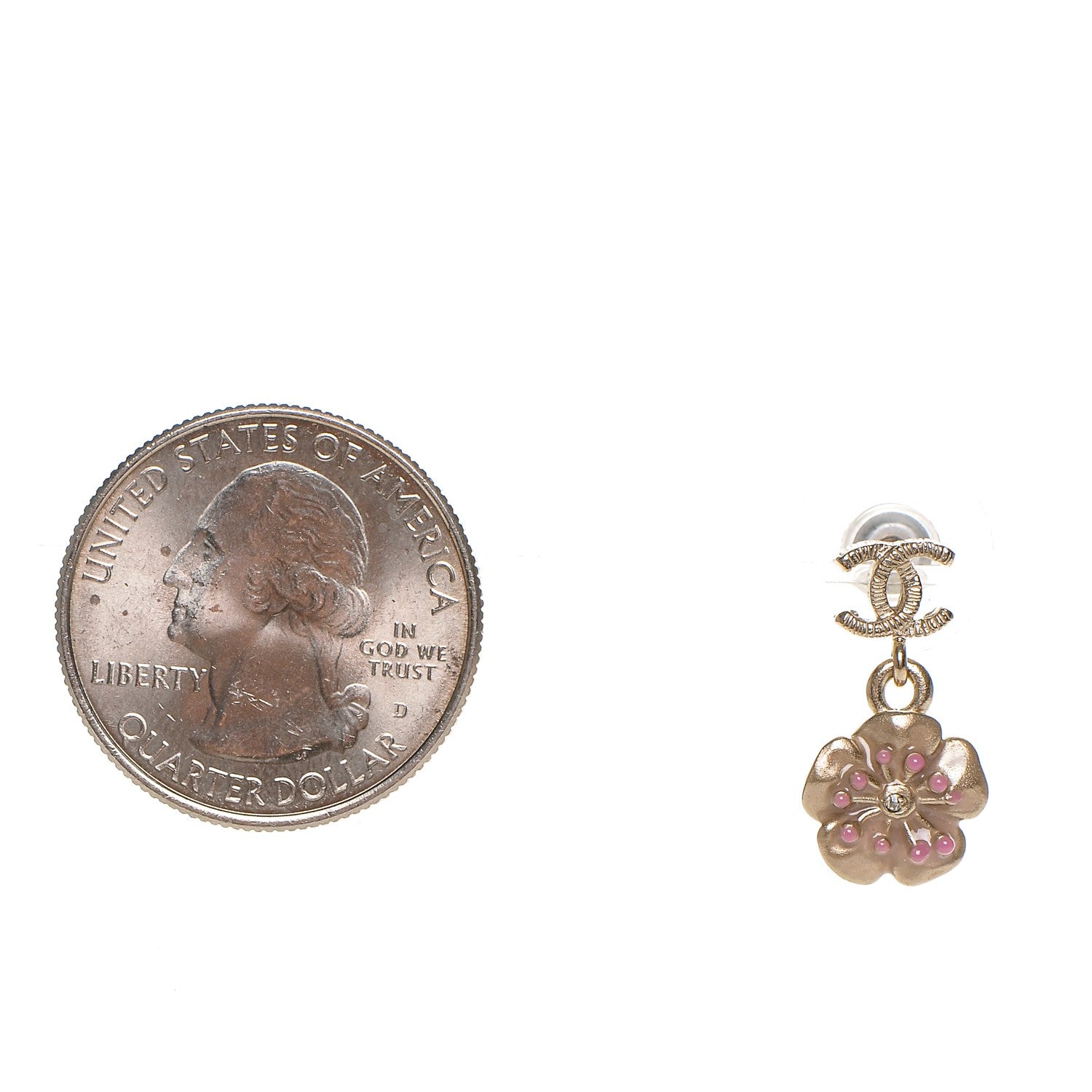 Chanel Enamel CC Camellia Drop Earrings Light Gold 2 of 4