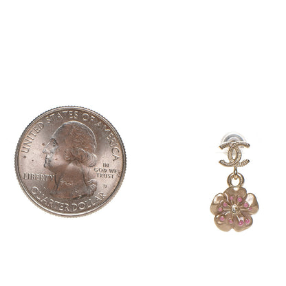 Chanel Enamel CC Camellia Drop Earrings Light Gold 2 of 4
