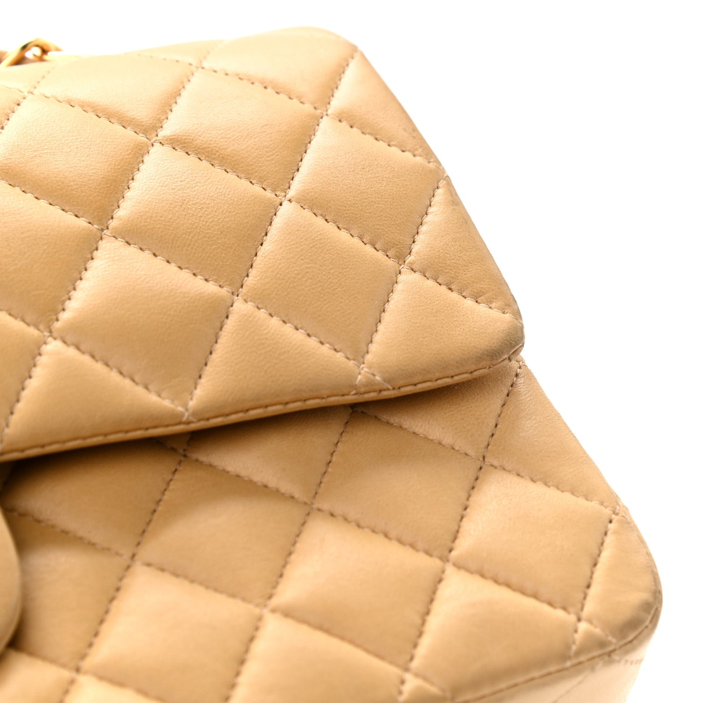 Lambskin Quilted Medium Double Flap Beige