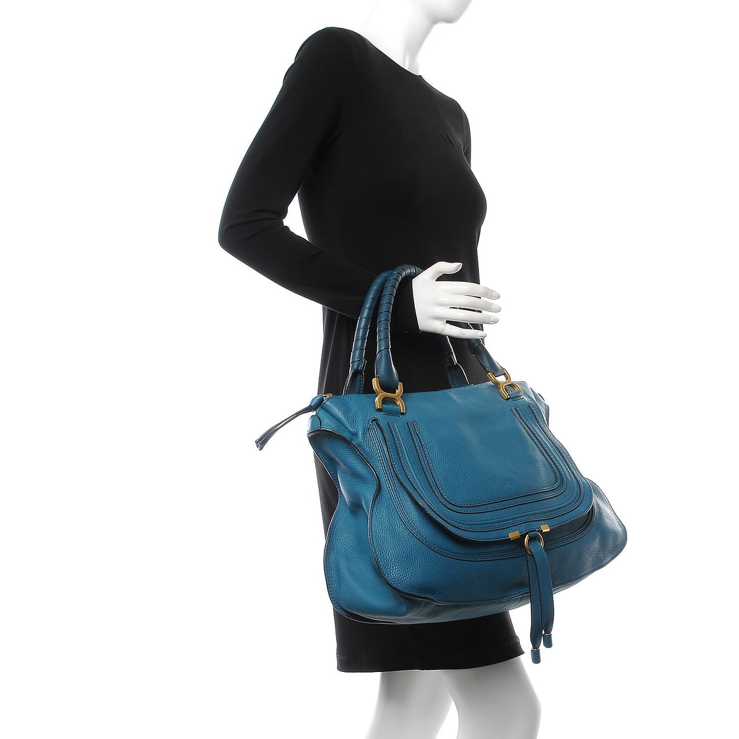 Calfskin Large Marcie Satchel Laguna Blue