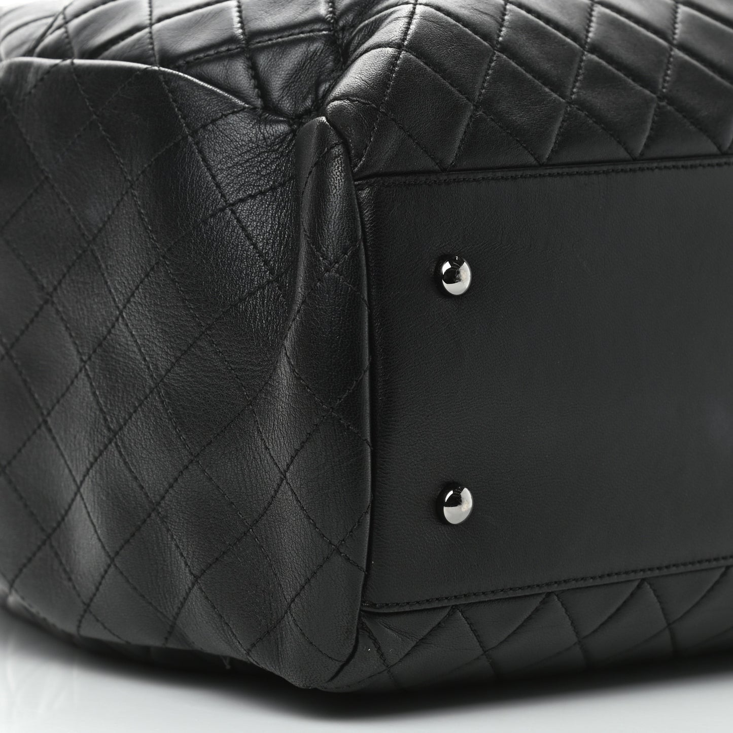 Lambskin Quilted Large Drawstring Bag Black