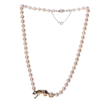 Cartier 18K Yellow Gold Emerald Akoya Pearl 6.5-7mm Panthère De Necklace 3 of 7