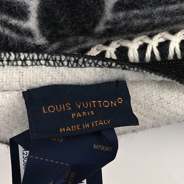 Wool Cashmere Monogram Cushion Pillow Grey White