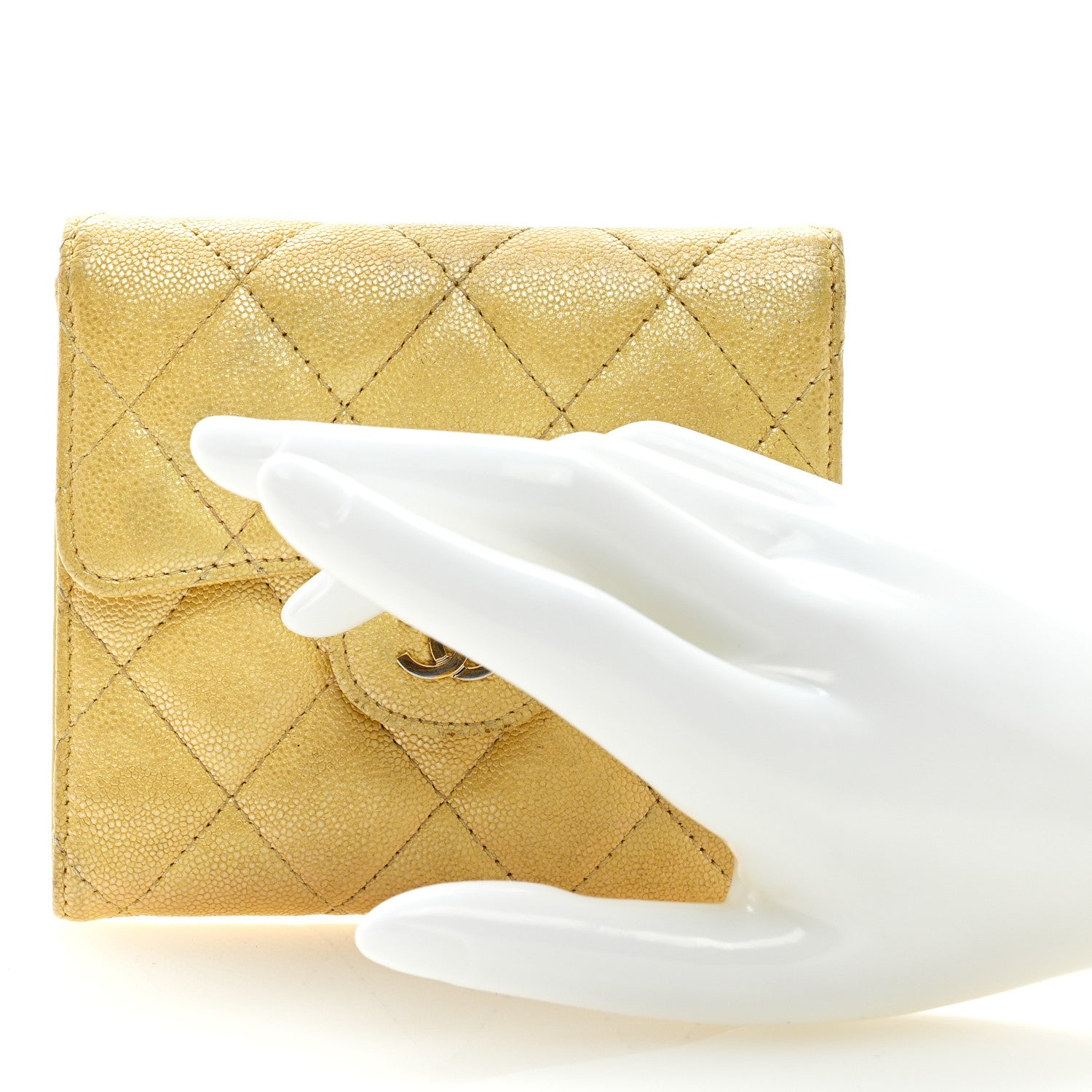 Chanel Iridescent Caviar Quilted Compact Flap Wallet Yellow 2 of 10
