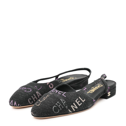 Chanel Denim Cap Toe Denim Mood Slingback Flats 36 Black Multicolor 4 of 9