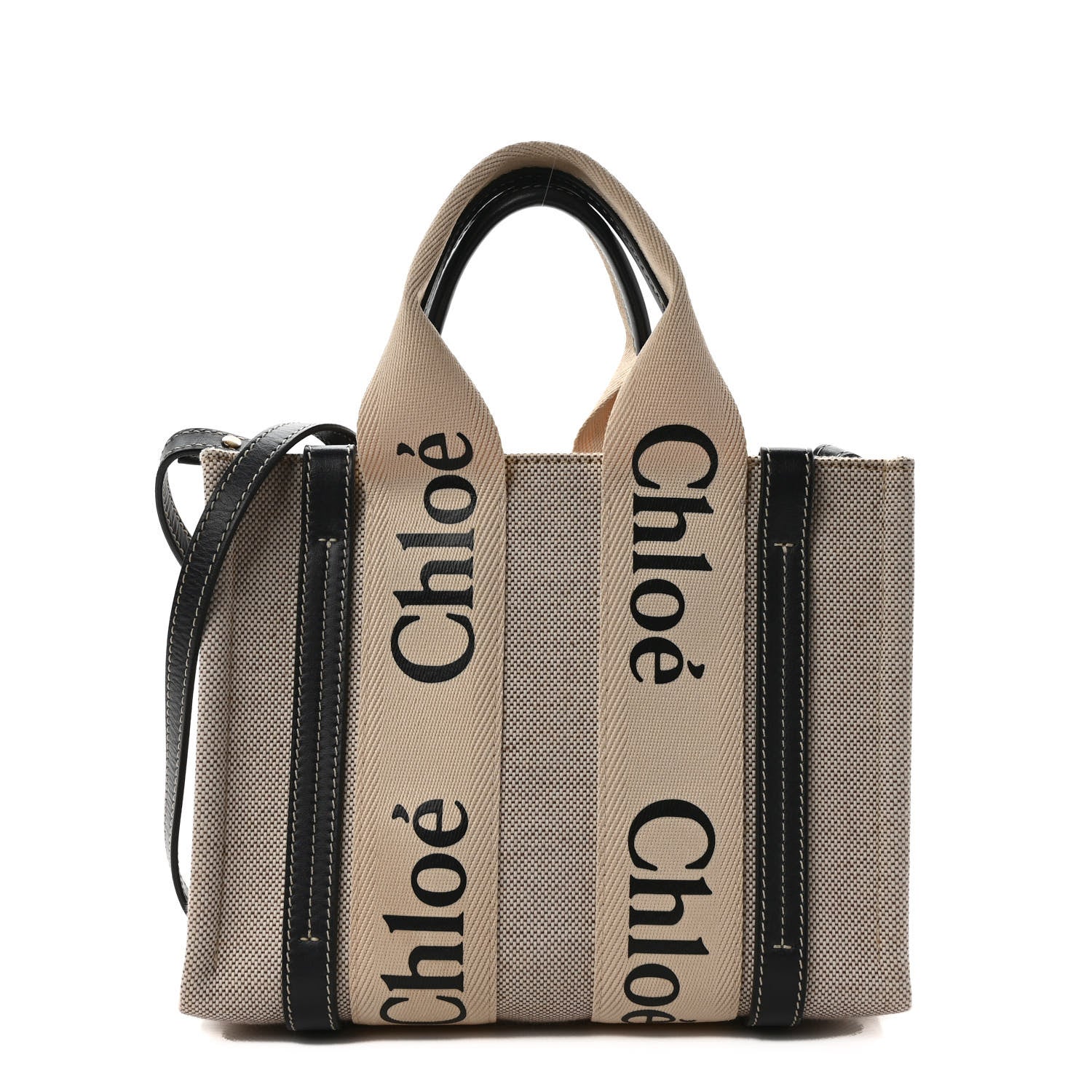 Chloe Cotton Calfskin Small Woody Ribbon Tote White Blue 1 of 9