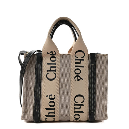 Chloe Cotton Calfskin Small Woody Ribbon Tote White Blue 1 of 9