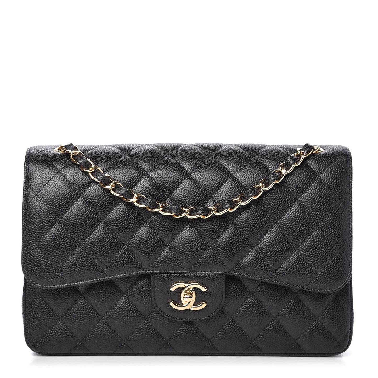 Caviar Quilted Jumbo Double Flap Black