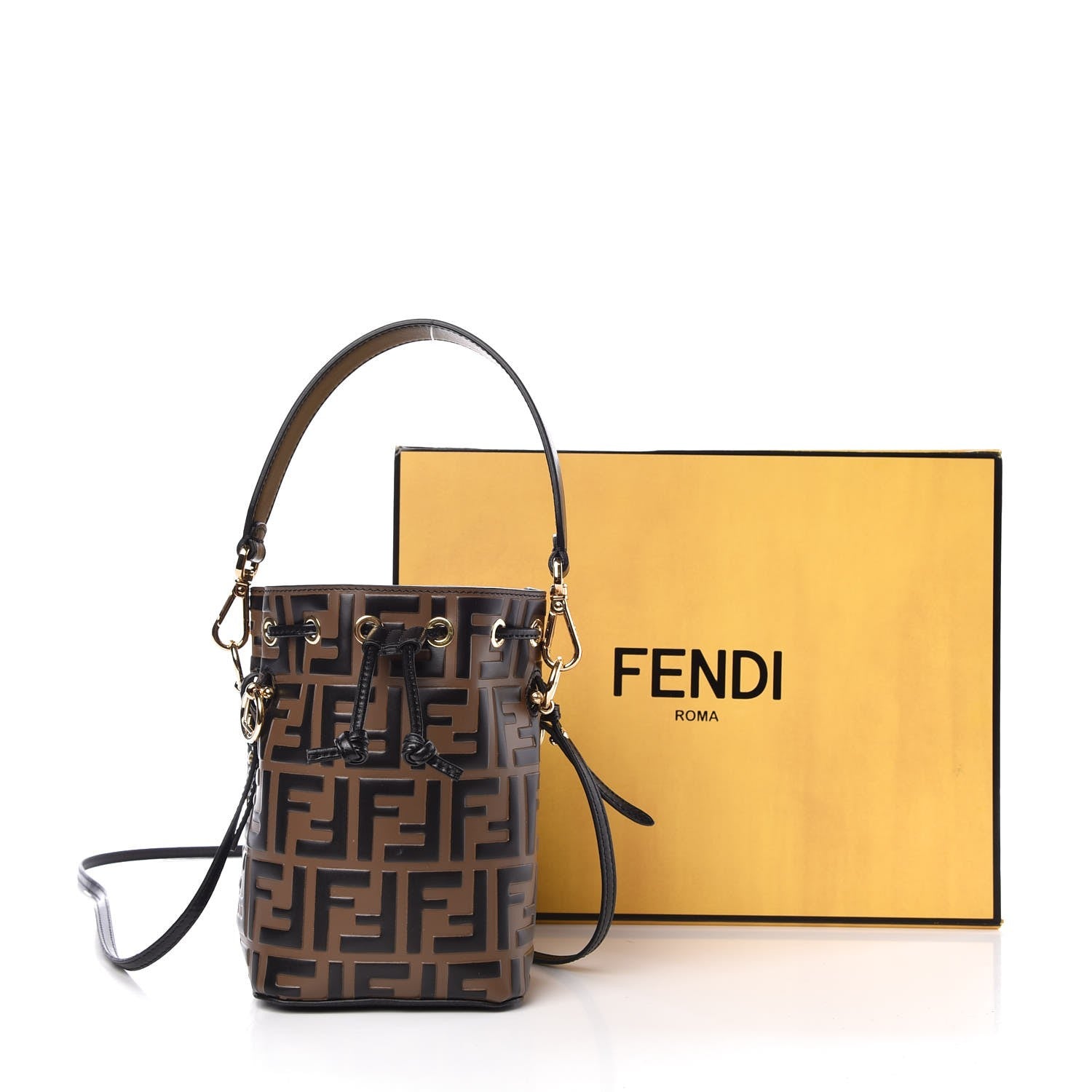 Fendi Vitello Liberty F is Fendi Bi-Color FF 1974 Embossed Mini Mon Tresor Bucket Bag Maya Black 8 of 8