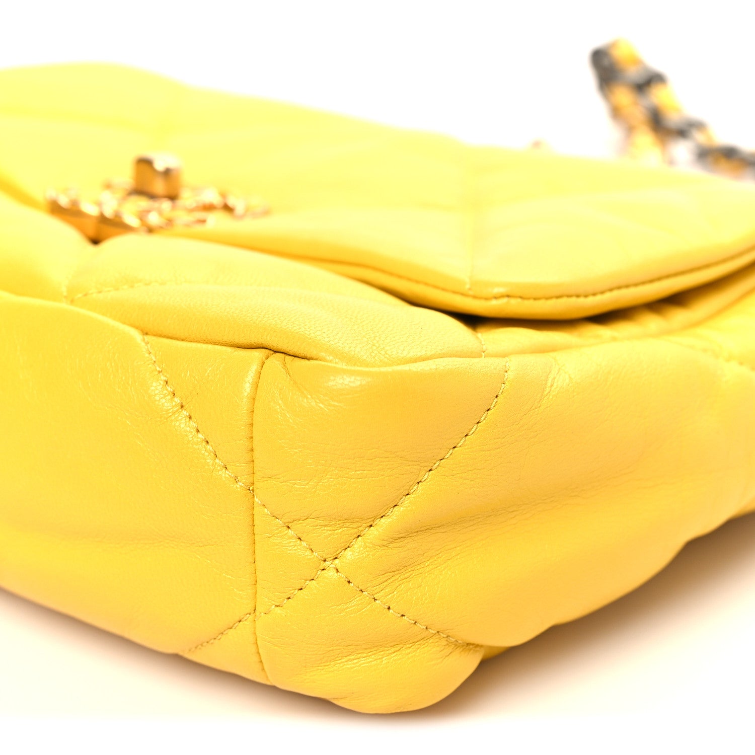 Chanel Shiny Goatskin Quilted Medium Chanel 19 Flap Yellow 10 of 10