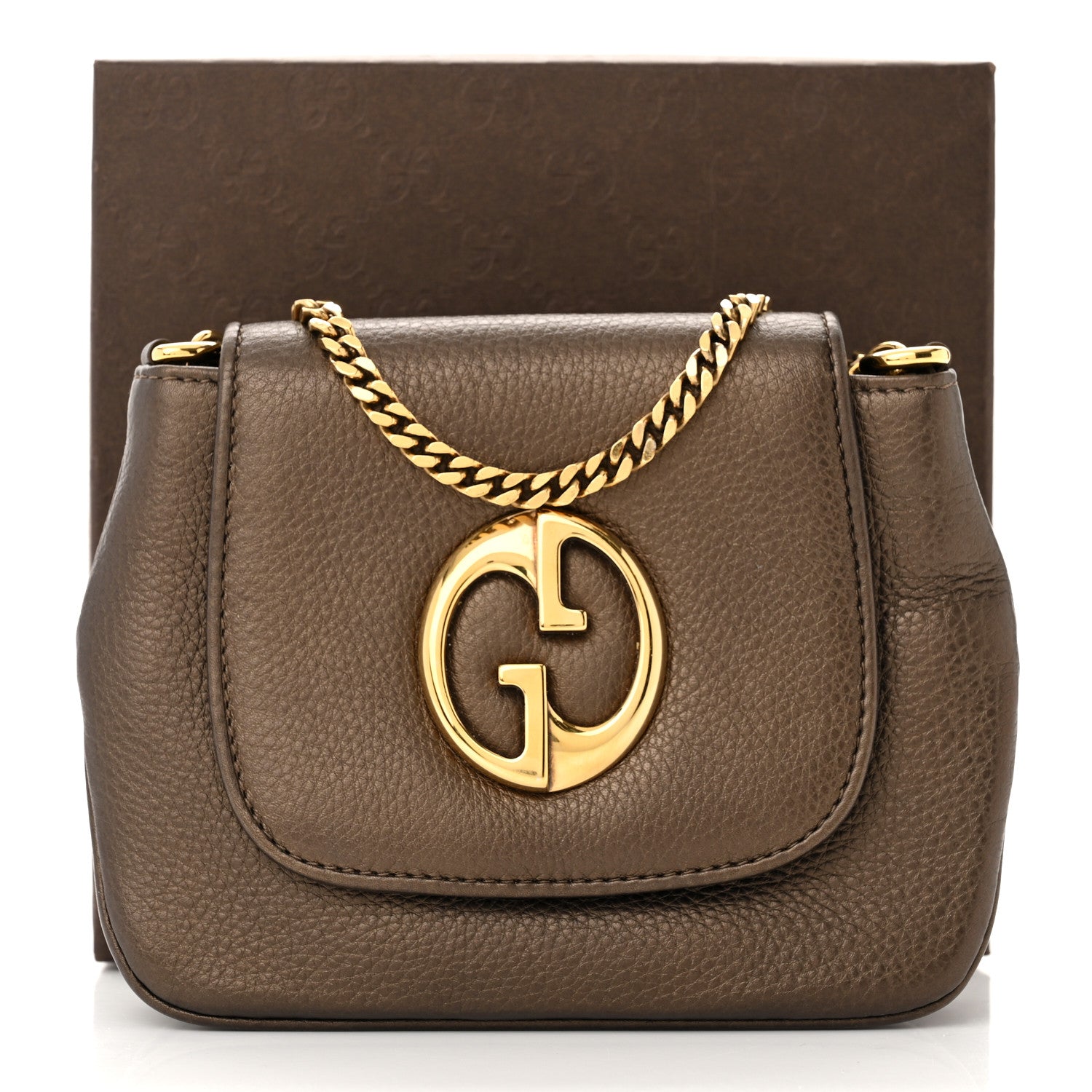 Gucci Pebbled Calfskin Small 1973 Chain Shoulder Bag Gold 12 of 12