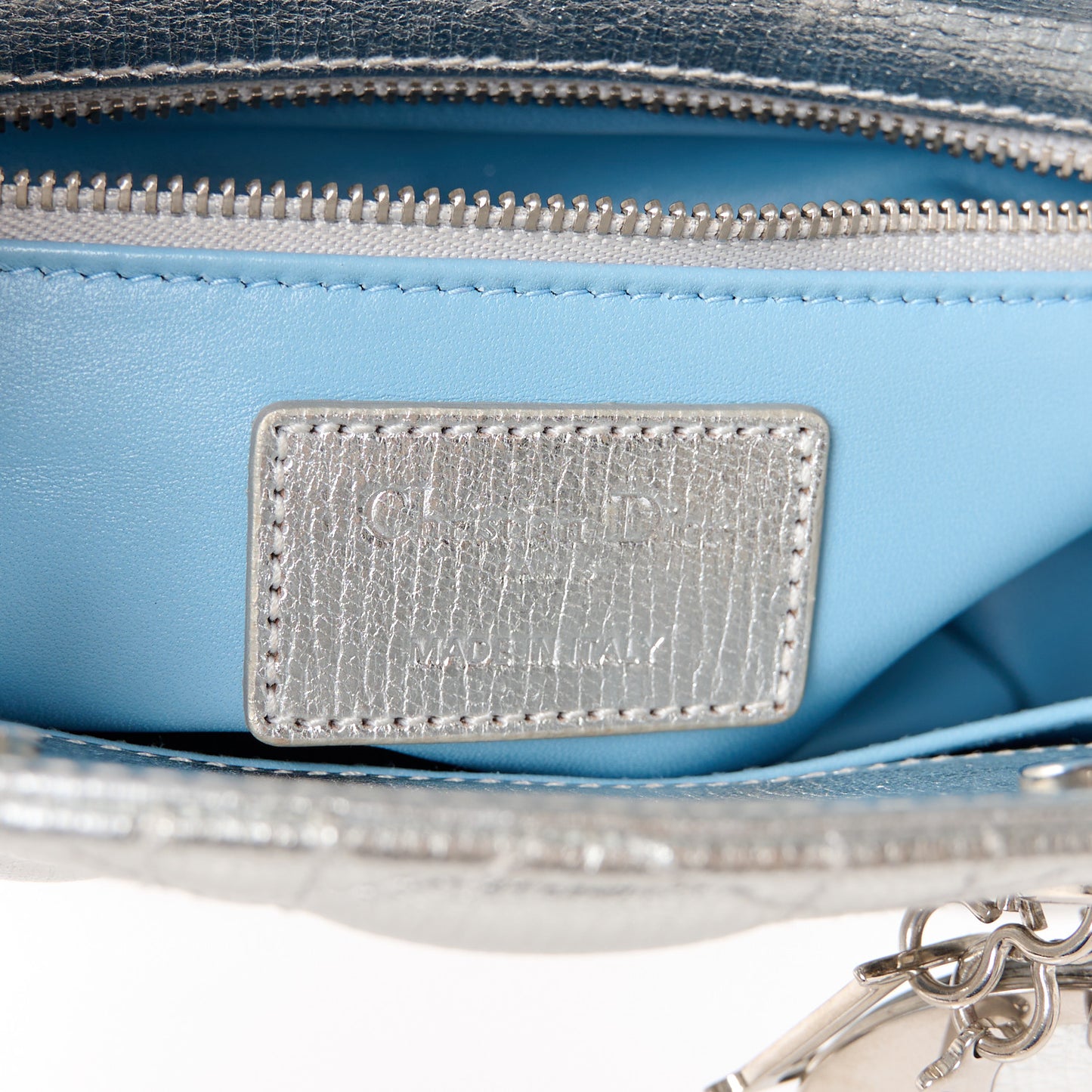 Metallic Grained Calfskin Cannage Small Lucky Badges My Lady Dior Silver