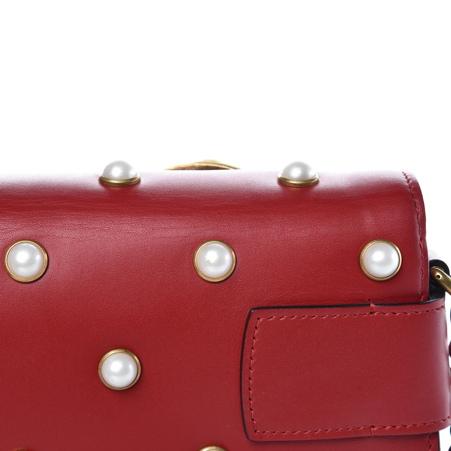 Nappa Pearl Studded Mini Queen Margaret Broadway Shoulder Bag Hibiscus Red