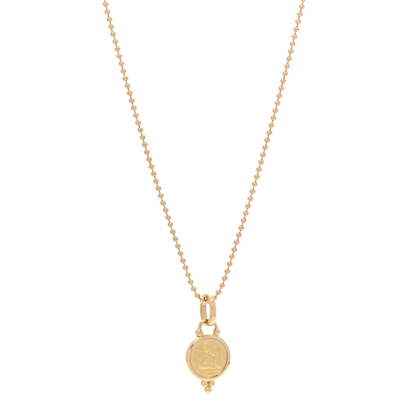 18K Yellow Gold 10mm Angel Pendant Ball Chain Necklace