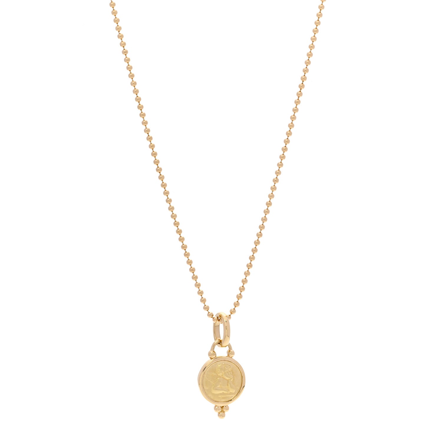 Temple St. Clair 18K Yellow Gold 10mm Angel Pendant Ball Chain Necklace 1 of 6