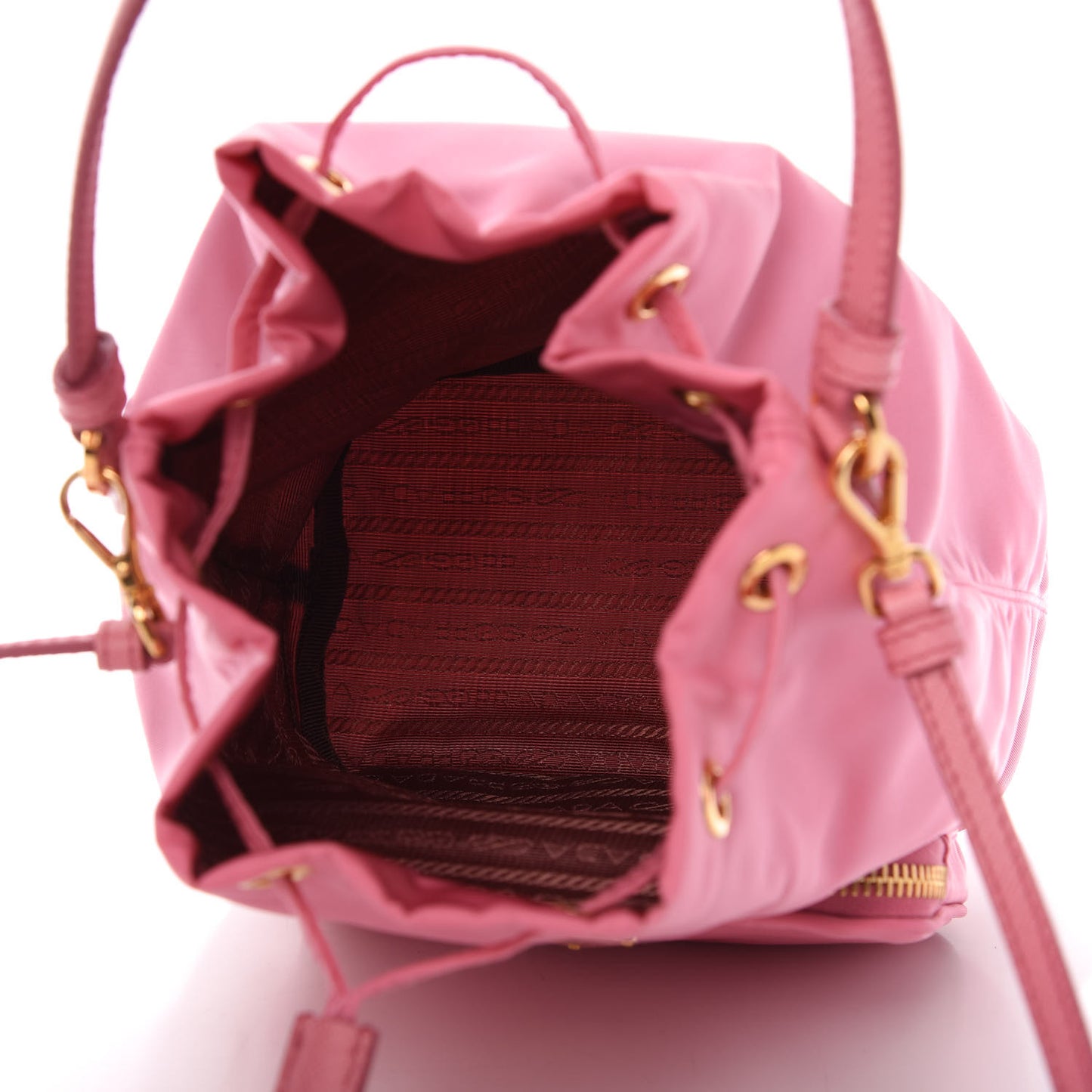 Saffiano Tessuto Nylon Mini Bucket Crossbody Bag Pink