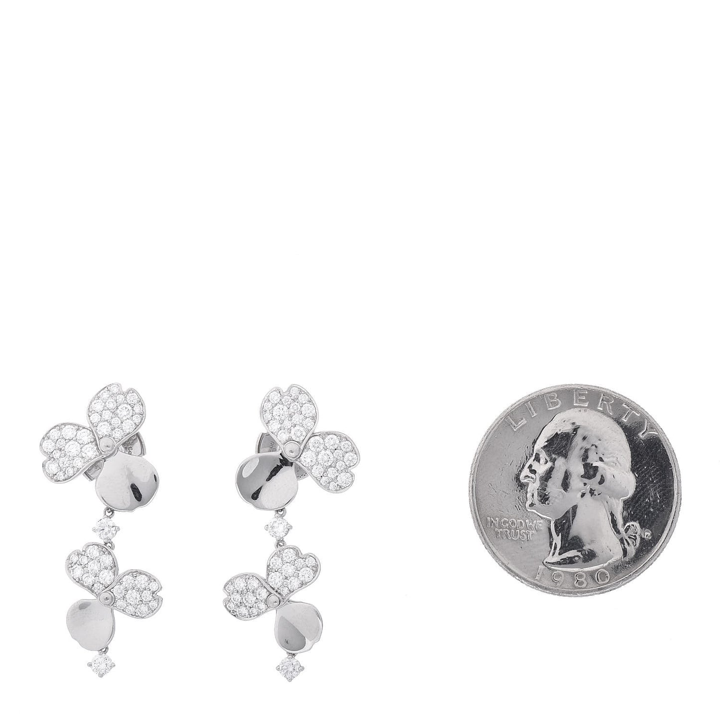 Platinum Diamond Paper Flowers Cluster Drop Earrings