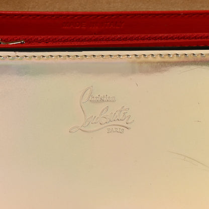 Christian Louboutin Metallic Glitter Patent Calfskin Spikes Boudoir Chain Wallet Silver 6 of 17