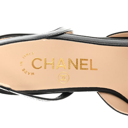 Chanel Goatskin Grosgrain Cap Toe CC Slingback Sandals 36 Black 7 of 9