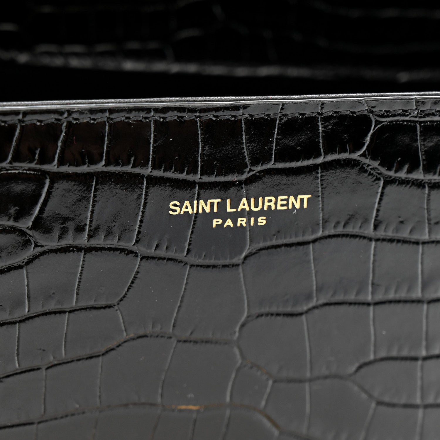 Saint Laurent Calfskin Crocodile Embossed Mini Classic Monogram Cassandra Top Handle Black 7 of 11