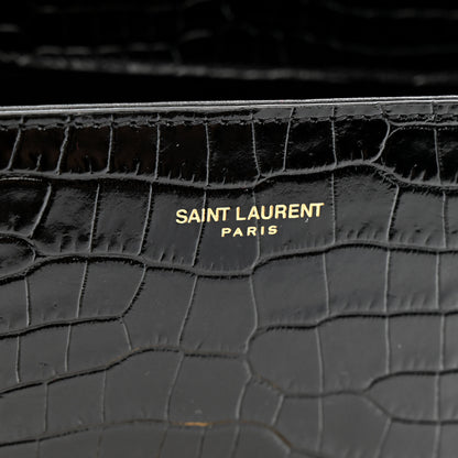 Saint Laurent Calfskin Crocodile Embossed Mini Classic Monogram Cassandra Top Handle Black 7 of 11