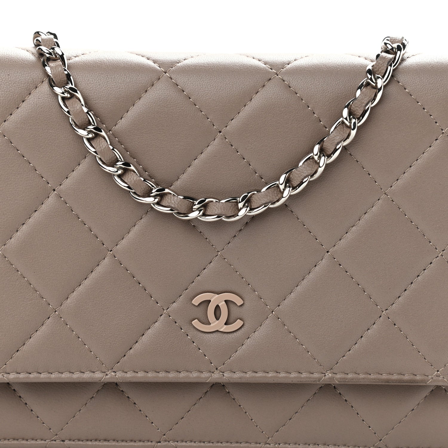 Chanel Lambskin Quilted Wallet on Chain WOC Taupe 9 of 13