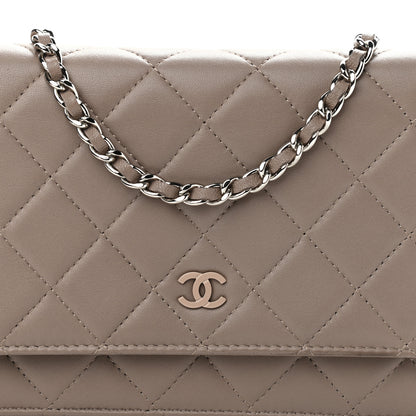 Chanel Lambskin Quilted Wallet on Chain WOC Taupe 9 of 13