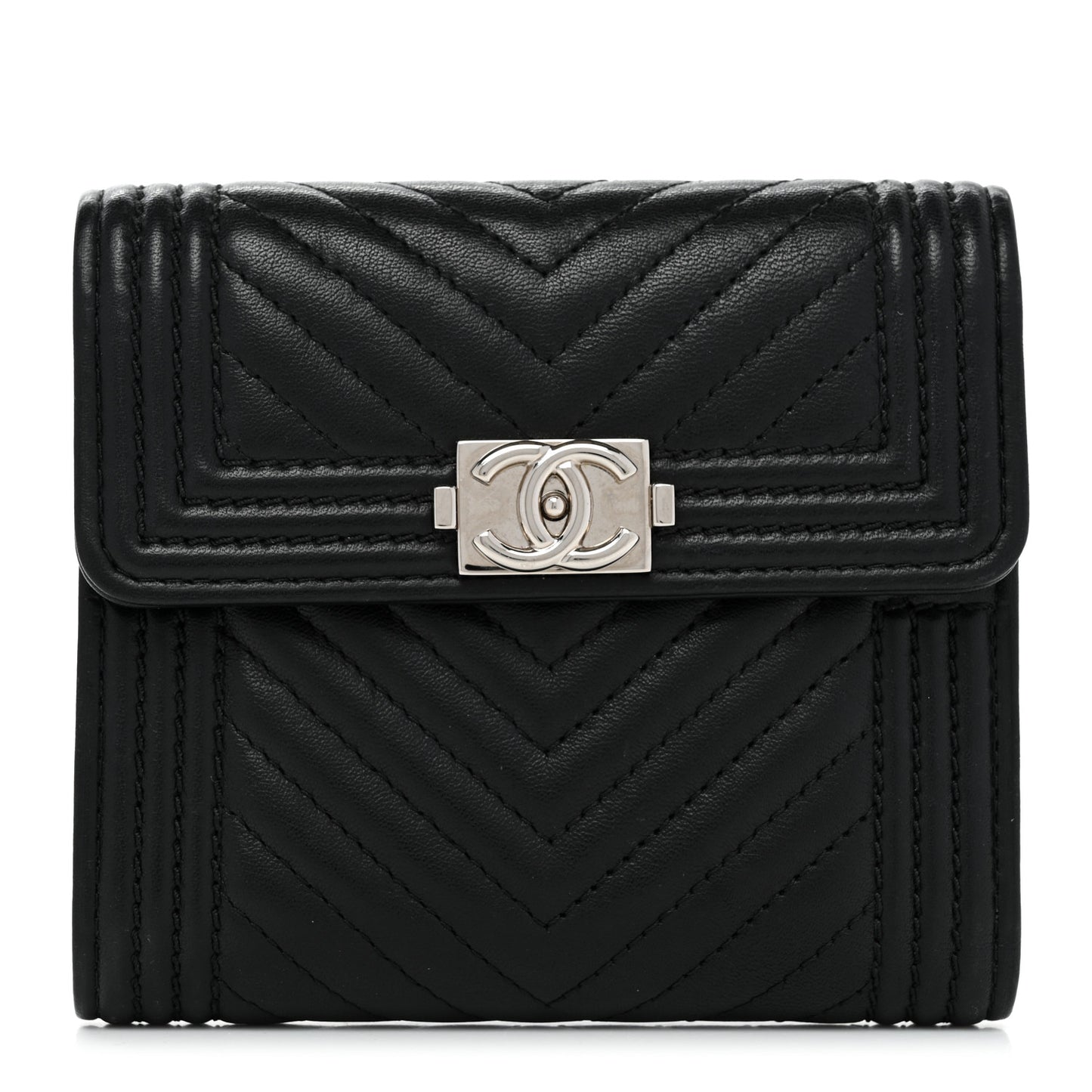 Lambskin Chevron Quilted Boy Compact Wallet Black