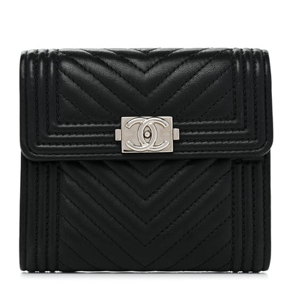 Chanel Lambskin Chevron Quilted Boy Compact Wallet Black 1 of 8