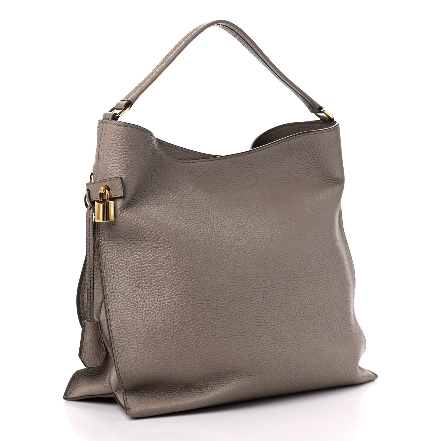 Pebbled Calfskin Large Alix Padlock Zip Hobo Bag Taupe