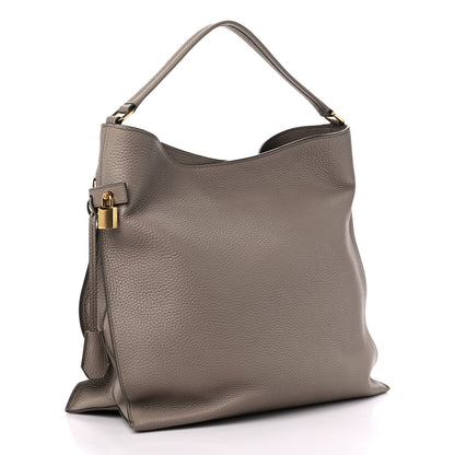 Tom Ford Pebbled Calfskin Large Alix Padlock Zip Hobo Bag Taupe 4 of 11