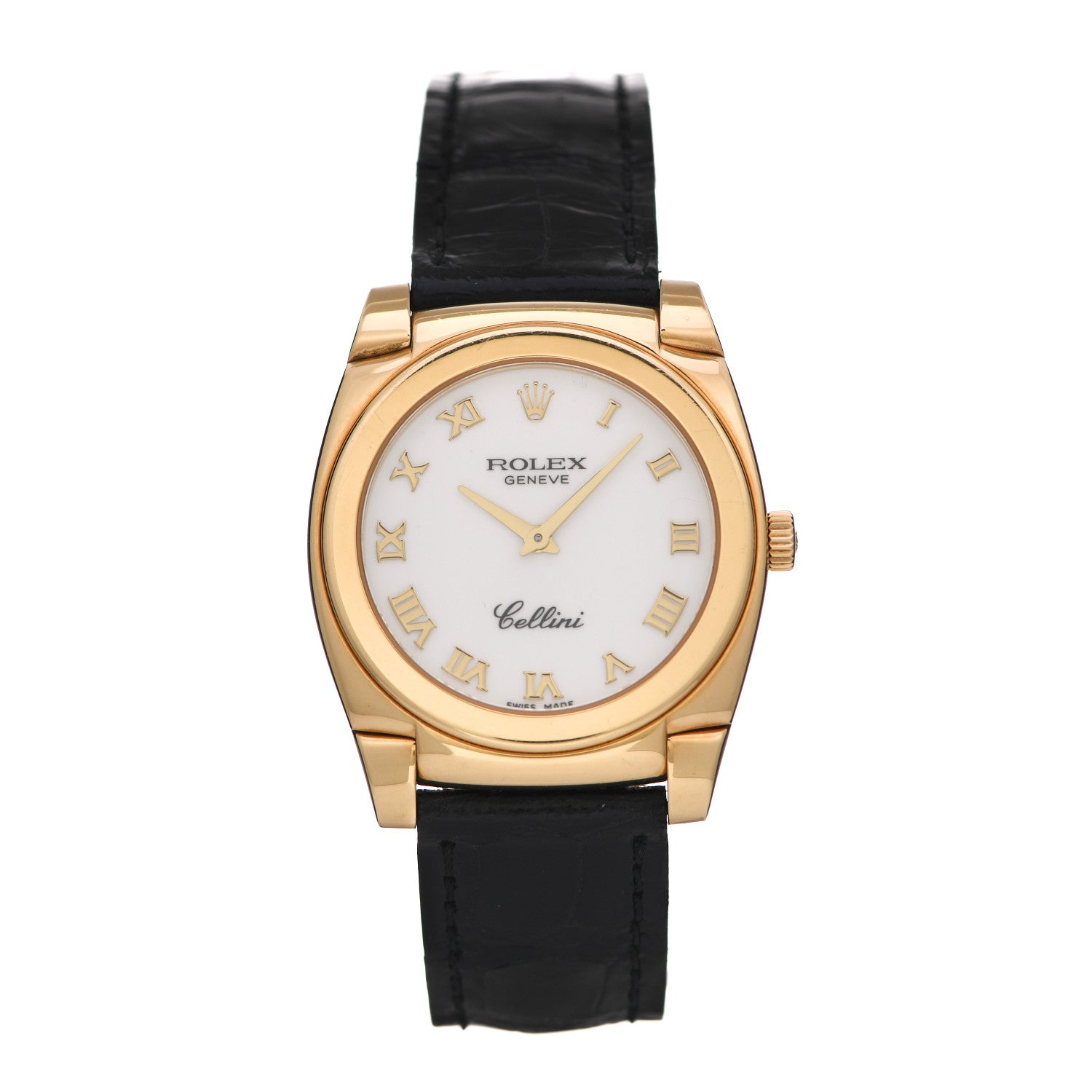 Rolex 18K Yellow Gold Alligator 32mm Cellini Manual Winding Watch White 5320 1 of 5