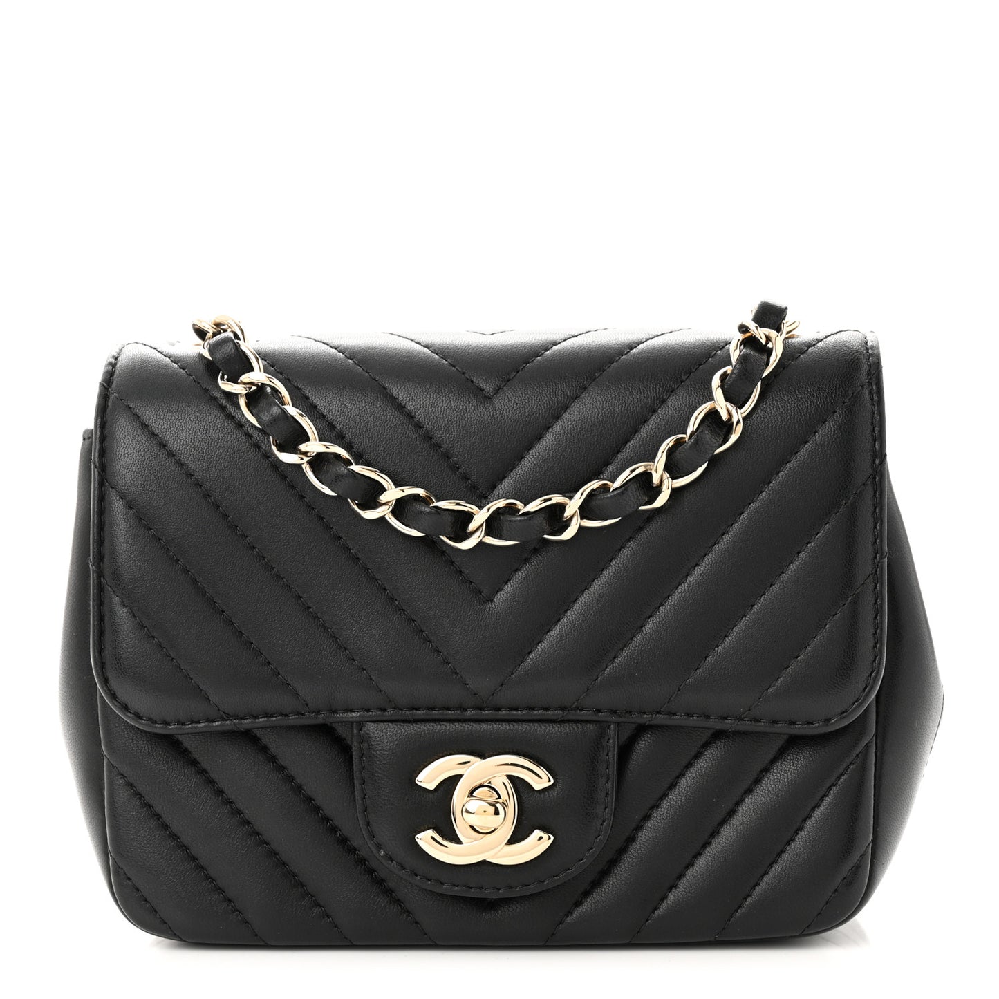 Lambskin Chevron Quilted Mini Square Flap Black
