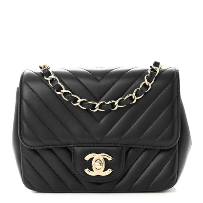 Chanel Lambskin Chevron Quilted Mini Square Flap Black 1 of 11