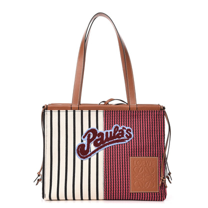 Loewe Canvas Calfskin Print Paulas Ibiza Stripes Cushion Tote Red White 1 of 11